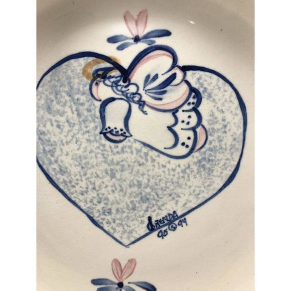 Vintage 1994 Ellis Pottery Pie Plate 8.5" Ceramic Angel Heart Fluted Marshall TX - Picture 2 of 8